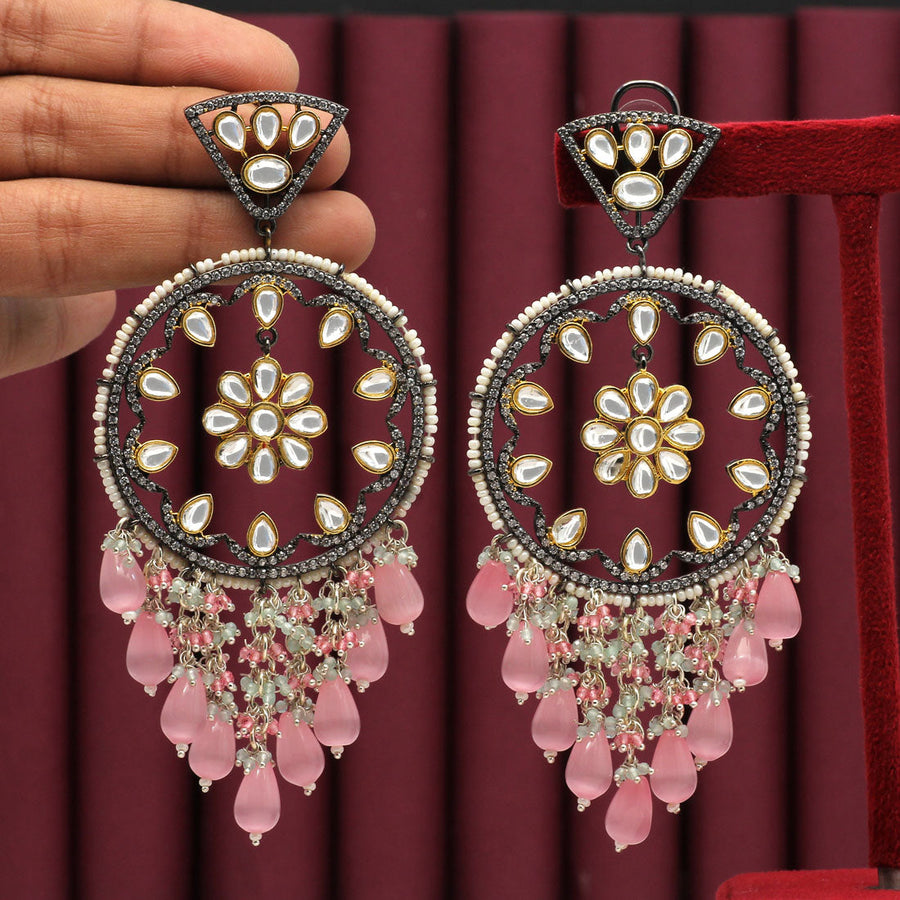 Kundan Earrings (Pink)